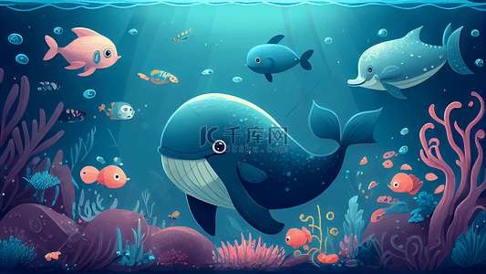 世界动物保护日背景图片_海底世界海豚可爱背景