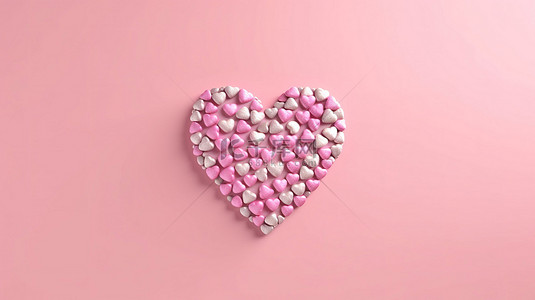 柔和的粉红色心形组合，由小心组成，用 3D 渲染表达爱情概念