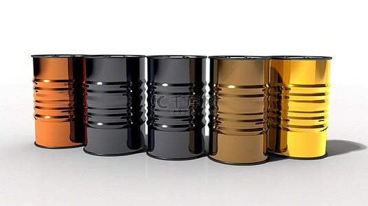 悬浮金属桶非常适合工业石油和柴油燃料 3d 在白色背景上渲染