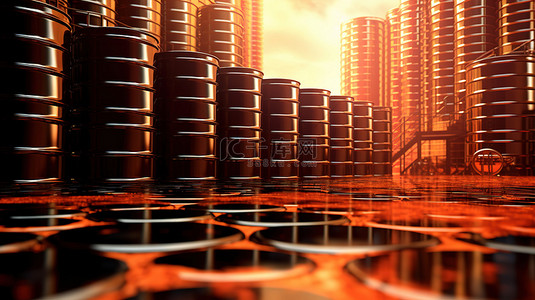 油罐和业务增长图背景的 3D 渲染