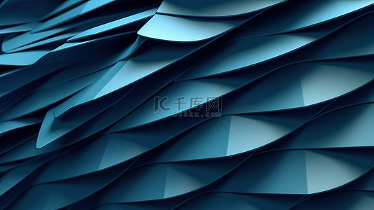 蓝色折叠纸中的几何褶皱背景，用 3D 渲染说明