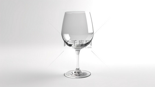 时尚的 3D 渲染白色背景展示了一个空酒杯