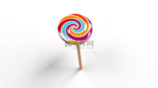棒棒糖粉色背景图片_白色背景 3D 渲染下棍子上的美味棒棒糖