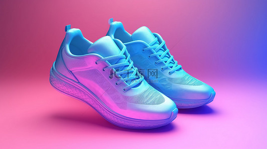 单色背景下蓝色和粉色运动鞋的优质 3D 渲染