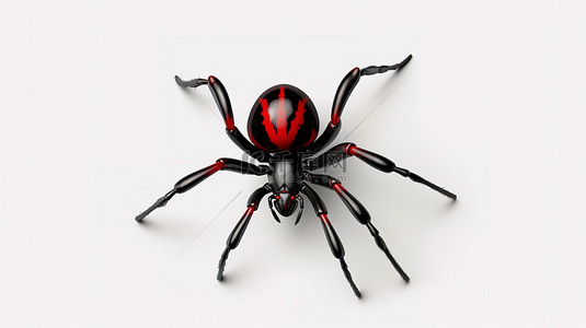 险恶的红皮蜘蛛，悬挂姿势完美适合恐怖万圣节和蜘蛛主题 3D 插图从侧面看