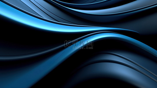 蓝色科技抽象线条背景图片_蓝色和黑色背景中抽象线条的 3d 渲染