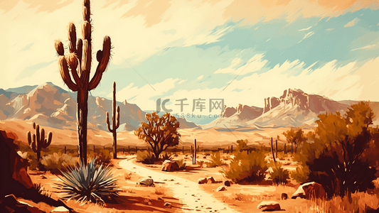 沙漠植物卡通背景图片_沙漠植物背景