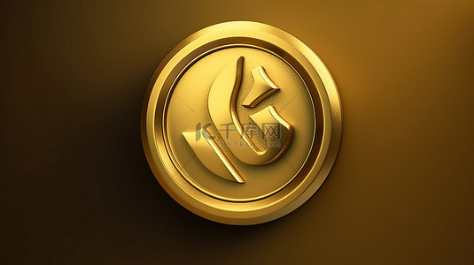 金色卢比符号镀在哑光金色背景 3d 渲染图标上