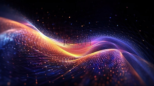 电力mb背景图片_辐射网格背景数字结构 3D 渲染中的未来声音粒子流