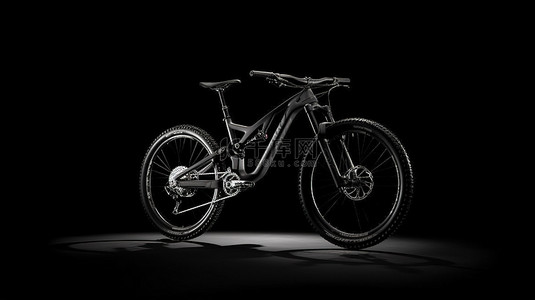 骑行的人背景图片_体积光在 3D 渲染中照射在黑色山地自行车上