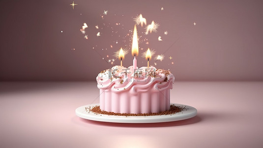 蛋糕生日蜡烛背景图片_3d 渲染的生日蛋糕装饰着蜡烛