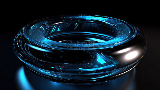 浅蓝科技背景图片_蓝色有色环面形式在 3D 抽象背景中占据中心舞台