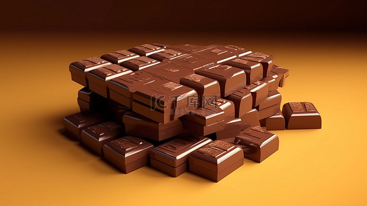 糖果巧克力零食背景图片_当代巧克力棒的低聚 3D 插图