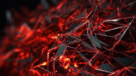 红色背景地球背景图片_未来派的红色混乱，带有线框的深色背景上的抽象结构的 3D 渲染