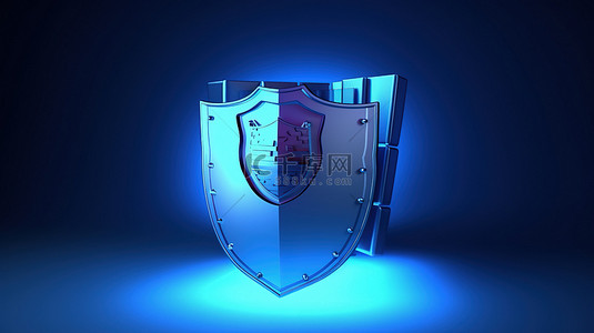 蓝色背景盾的 3D 渲染，用于在互联网上安全上传文件