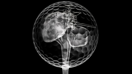 孤立的黑色背景与 x 射线 3d 渲染的高尔夫球在发球台上