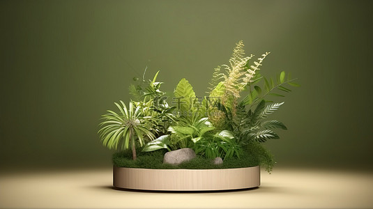 逼真的 3D 自然植物讲台用于推广产品