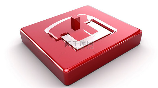 孤立的白色背景，方形按钮键上带有 3D 渲染的红色平房图标