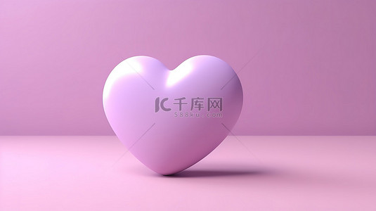 紫色背景上隔离的带有哑光饰面的柔软粉红色心的 3D 插图