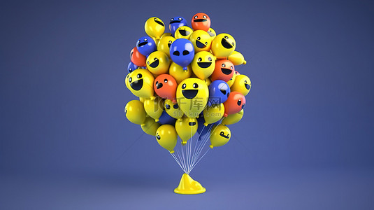 3D 渲染的 Facebook 反应气球符号，具有社交媒体表情符号