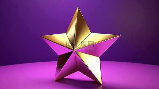 紫色背景上金色星星的卡通风格 3D 渲染