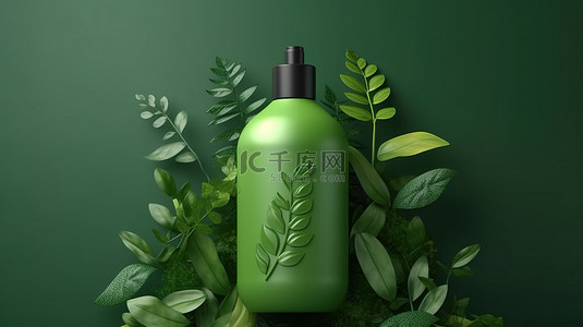 美的加湿器背景图片_绿色背景下自然启发的化妆品的 3D 插图