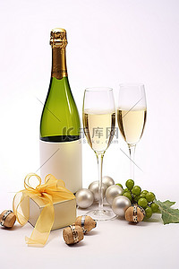白色背景中的香槟葡萄礼品和香槟