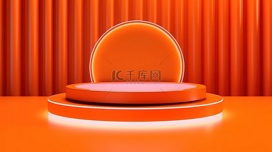 亮橙色背景图片_未来派亮橙色讲台产品展示上的现代抽象几何形状