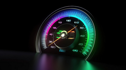 3D 插图中充满活力的车速表图标，带有绿色正常颜色和指针