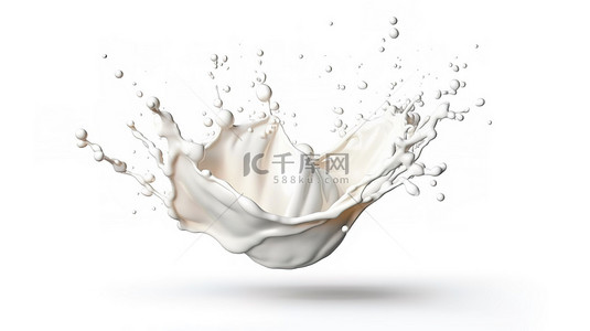 奶昔背景图片_在令人惊叹的白色 3D 渲染中溅出牛奶和酸奶
