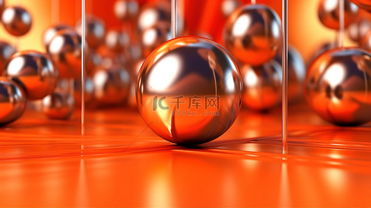 金属铬滤镜背景图片_充满活力的橙色背光抽象玻璃和镀铬金属气球
