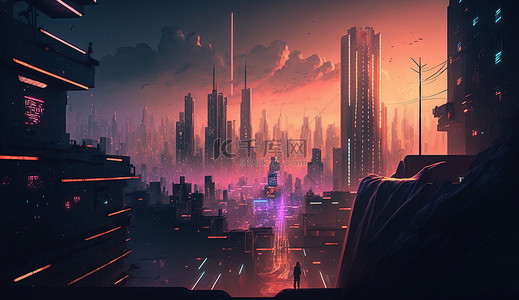 素描剪影背景图片_城市建筑未来科幻背景