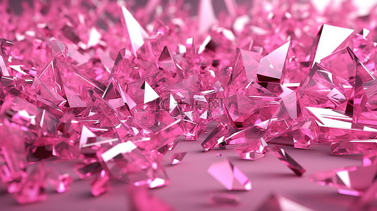 粉红色玻璃碎片的 3d 渲染