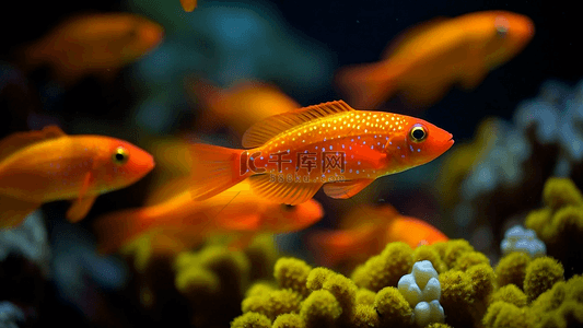 红色背景鱼背景图片_海底鱼群珊瑚红色背景