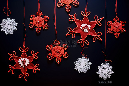 圣诞装饰挂着雪花和红色的树枝