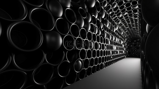智能网管背景图片_3D 渲染中的当代黑色球状管状墙