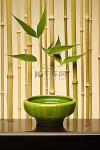 竹子传统背景图片_竹架中央的迷人杯子