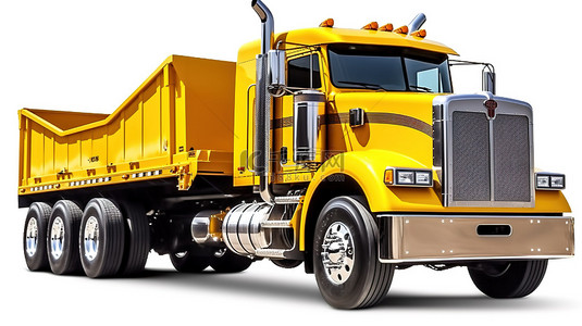 大型美国拖车，配有自卸卡车，用于白色背景 3D 渲染的散装货物运输