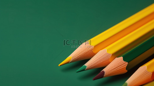 心型卷笔刀背景图片_回到学校概念黄色铅笔在彩色背景上的 3d 渲染