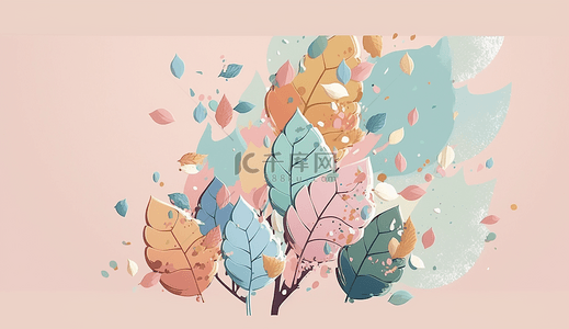 彩色叶子植物彩色背景简单装饰插图