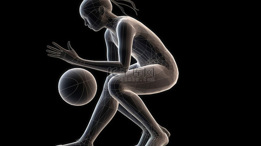 篮球运动员人物背景图片_女篮球运动员积极姿态的 3D 描绘