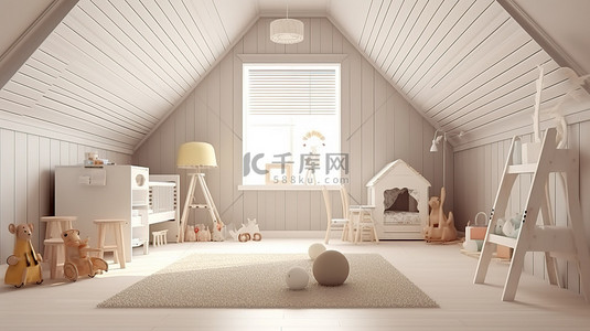 令人惊叹的 3D 设计的传统白色儿童房