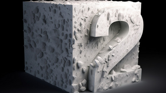 石膏雕塑背景图片_数字 2 雕刻在石膏块内 3d 渲染