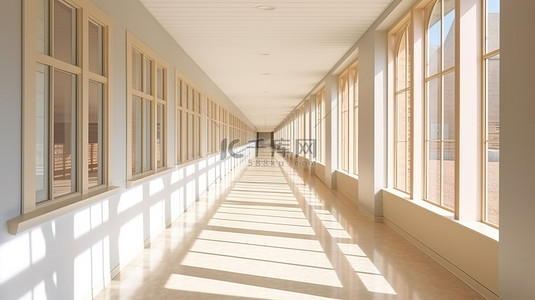 医院房间背景图片_阳光明媚的宽敞走廊，辐射照明 3d 模型