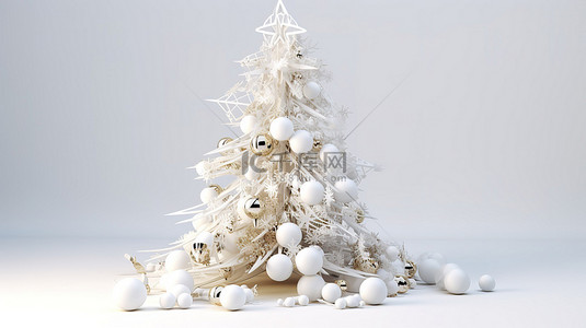 松枝圣诞球背景图片_闪闪发光的白雪皑皑的 3d 圣诞树