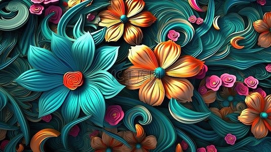 美丽的花卉设计的 3D 插图