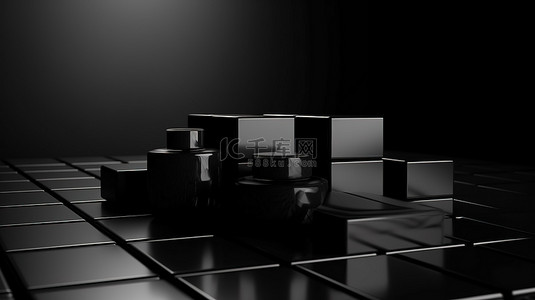 美容保健护肤食品和饮料产品展示背景单色黑色方板 3D 渲染