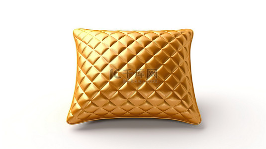藏红背景图片_带有独立金色枕头的白色背景的 3D 渲染