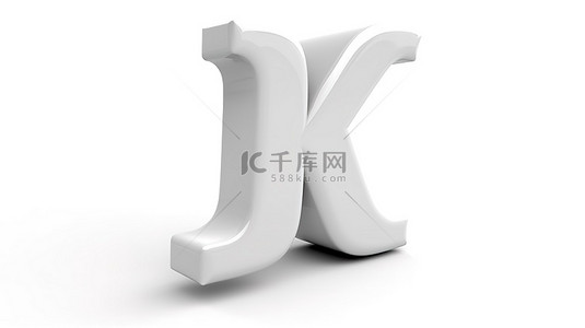 纯色背景上的白色小写“k”，具有光滑的 3D 渲染塑料字体