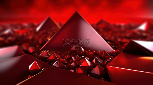 精致的背景背景图片_豪华背景 3D 渲染上精致的红色三角形和水晶设计